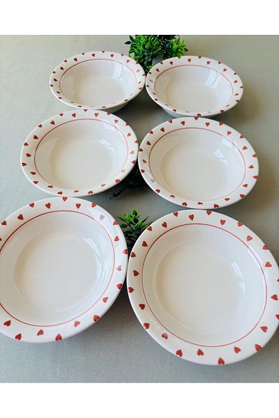 VENÜS HOME DECORATION Red Heart Model 6 Pieces Modern Soup Bowl