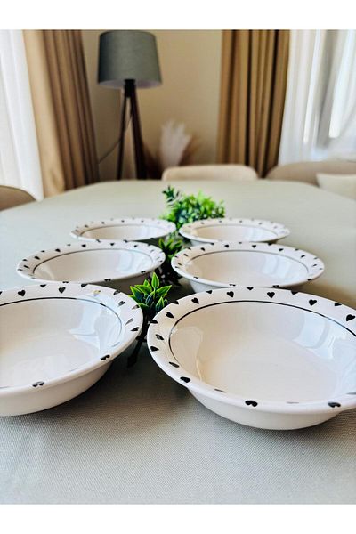 VENÜS HOME DECORATION Black Heart Model Modern 6 Pieces Soup Bowl