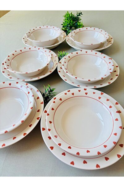 VENÜS HOME DECORATION Kırmızı Kalp Model 12 Parça Yemek Takımı