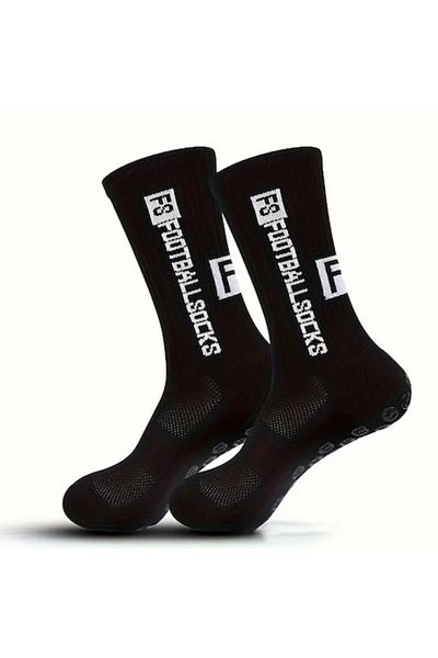 OEM Șosete de fotbal FS - Șosete profesionale antiderapante cu aderență pe talpă, negre, mărime universală