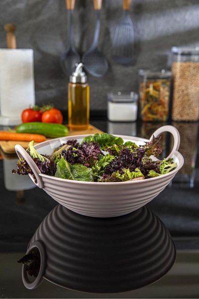 HOBBY LİFE Set of 2 Large Salad Bowls-2800 ml & 27.3 X 30 X 12.5 Cm/ -Gray & Pink