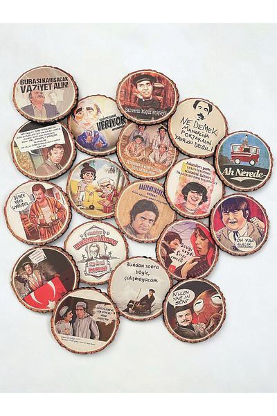Artistic Quality Printed Tea, Coffee, Soft Drink Base with Nostalgic Yeşilçam Replicas - Trivet 18 Pieces
