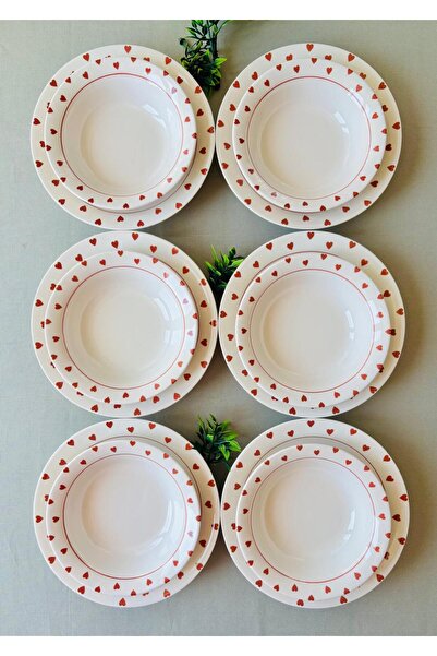 VENÜS HOME DECORATION Kırmızı Kalp Model 12 Parça Yemek Takımı