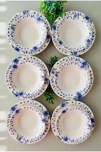 VENÜS HOME DECORATION Mor Menekşe Model 12 Parça Modern Yemek Takımı (6 Çorba + 6 Yemek Tabağı)