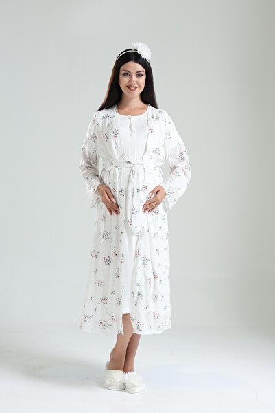 CT MODA Ecru Patterned Special Design 100% Cotton Summer Woven Maternity Mate...