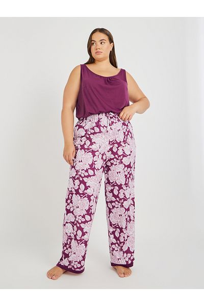 Styli Plus Size Gathered Swing Cami and All-Over Floral Print Pyjama Set