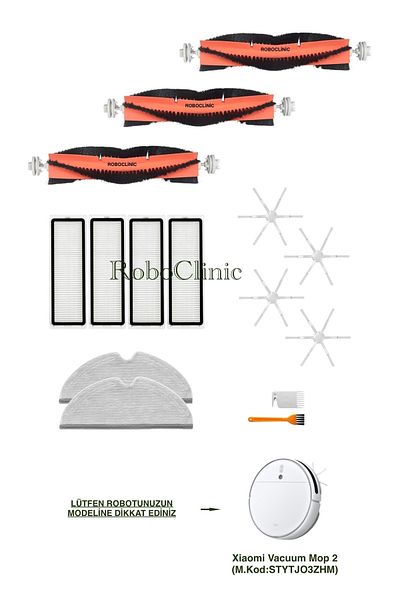 Roboclinic Brush, Filter, Mop Set Compatible with Xiaomi Mi Robot Vacuum Mop 2 (Stytjo3Zhm) Robot Vacuum Cleaner-15 Pieces