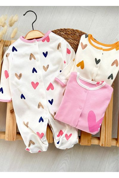 Bamoola Heart Printed 100% Cotton 3-Piece Jumpsuit Set