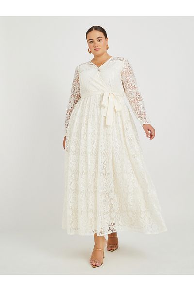 Styli Plus Size Lace Long Sleeves A-Line Maxi Dress
