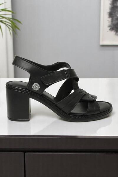 Mammamia D25Ys-2505 Black Genuine Leather Full Orthopedic Women's Daily Sandals