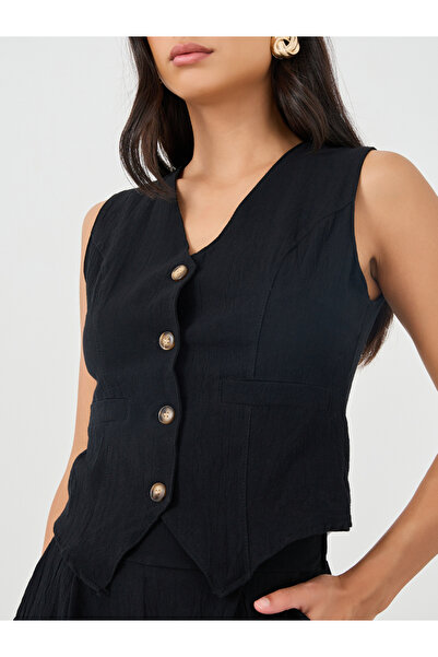 Styli Solid Sleeveless Waistcoat and Wide Leg Pants Co-Ords