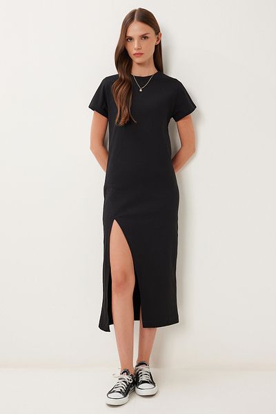 Lovelyİstanbul Slit Flexible Knitted Midi Dress Black Lub0123