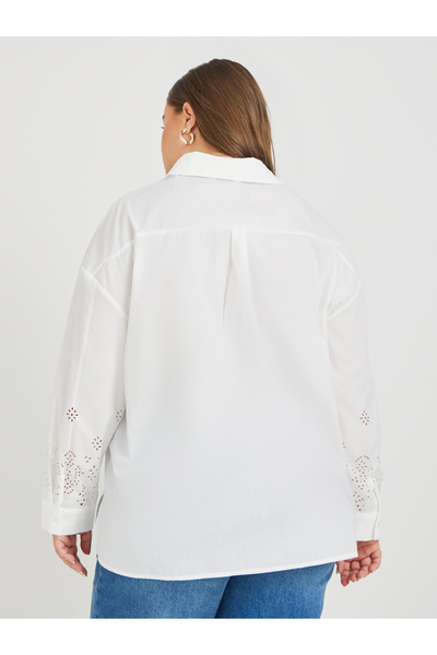 Styli Plus Size Scalloped Hem Spread Collar Shirt