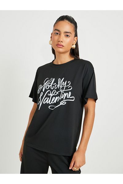 Styli Slogan Printed Short Sleeve T-Shirt and Joggers Co-Ords