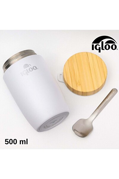 IGLOO Bamboo Food Jar 500ml Food Thermos Flask White