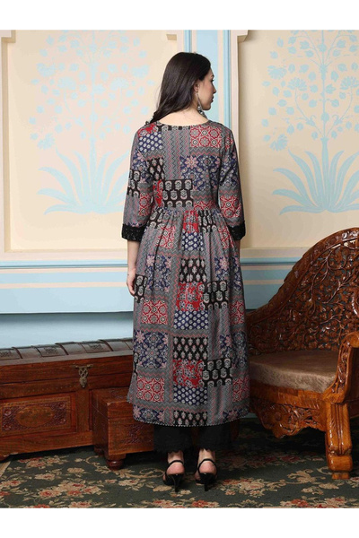 Ishin By Styli Printed A-Line Kurta with Trousers Set