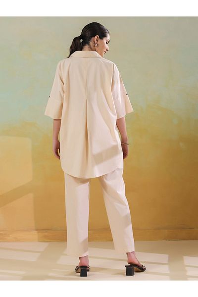 Sanskrutihomes By Styli Embroidered Spread Collar Cotton Shirt with Trousers Set