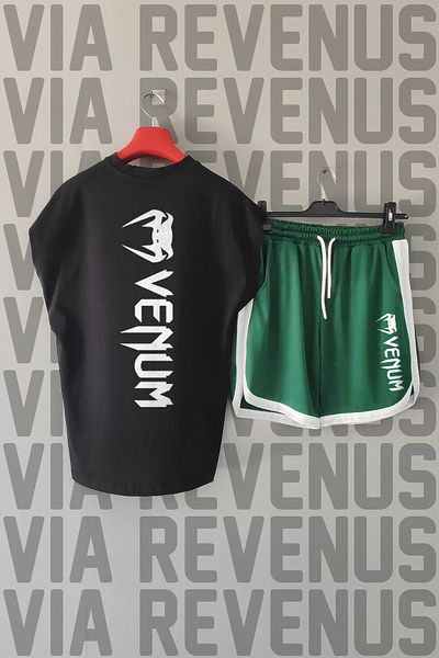 Vordevia Ufc Back Printed Zero Sleeve Sports Tshirt and Green Shorts Sports Set