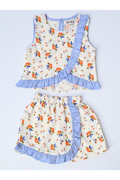 Bella Moda By Styli Floral Print Ruffled Detail Top and Shorts Set