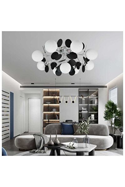 LightPlanet Lustra Suspendata Metal Crom 9xE27 Globuri Acril Alb Mat d860mm