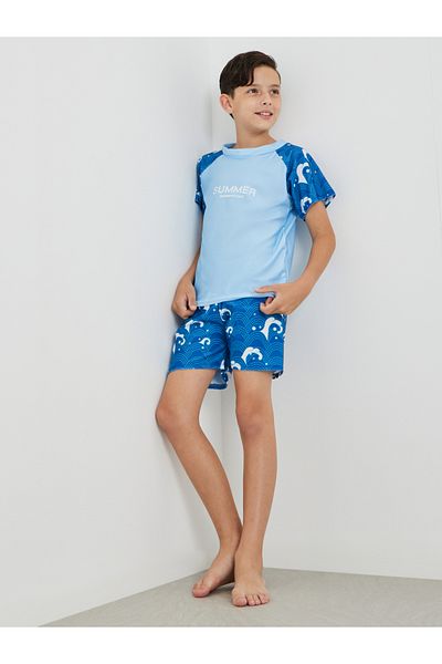 Styli Boys Printed Raglan Sleeve T-Shirt and Shorts Swimsuit
