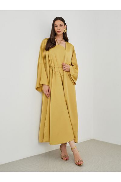 Keenly By Styli Solid Open Front Kimono with Maxi Dress Set