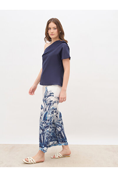 Styli Solid One-Shoulder Top and Printed Wide Leg Pants Co-Ords