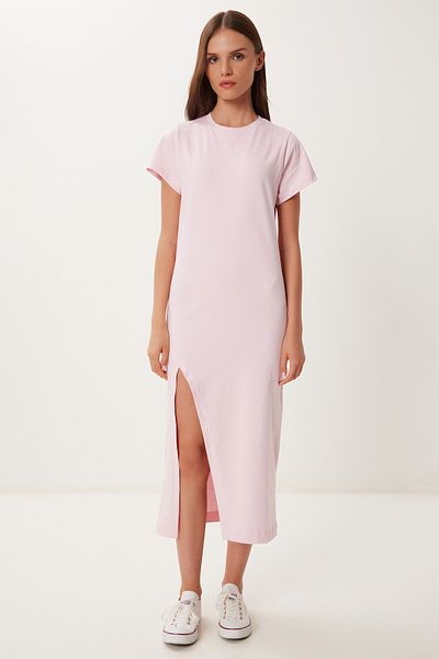 Lovelyİstanbul Slit Flexible Knitted Midi Dress Candy Pink Lub0123