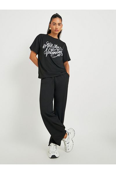 Styli Slogan Printed Short Sleeve T-Shirt and Joggers Co-Ords
