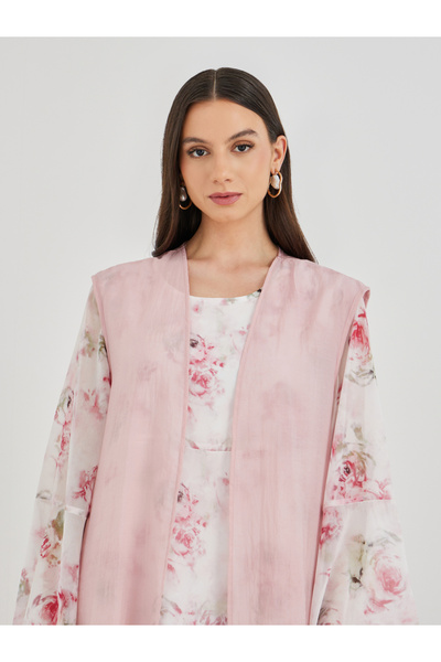 Keenly By Styli Open Front Kimono with Floral Print Maxi Dress Set