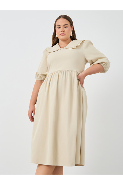 Styli Plus Size Peter Pan Balloon Sleeves A-Line Midi Dress