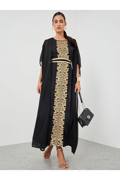 Keenly By Styli Women Lace Detail Maxi Dress with Open Front Kimono Set