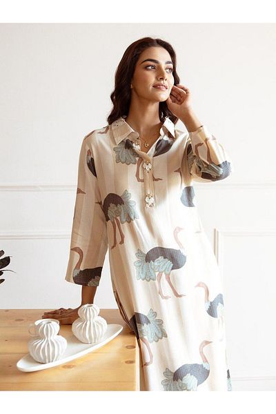 Ishin By Styli Graphic Print Collared Kurta and Trousers Set