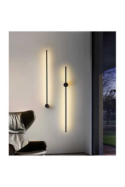 Jiju LED Wall Lamp 80cm Bar Minimalist Design Black Modern 26 W Warm Light, 3 Types of Light