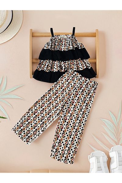 Bella Moda By Styli Printed Layered Strappy Top and Pants Set