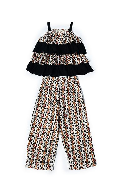 Bella Moda By Styli Printed Layered Strappy Top and Pants Set