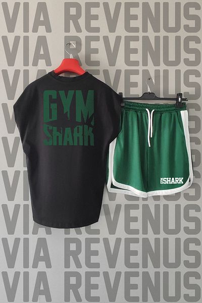 Vordevia Gym Front and Back Printed Zero Sleeve Sports Tshirt and Green Shorts Sports Set