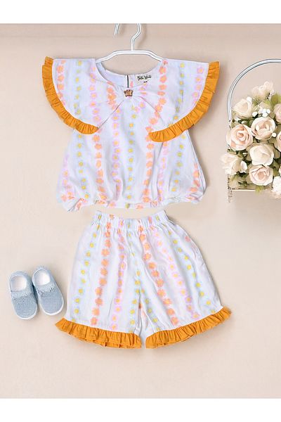 Bella Moda By Styli Printed Ruffled Detail Sleeveless Top and Shorts Set