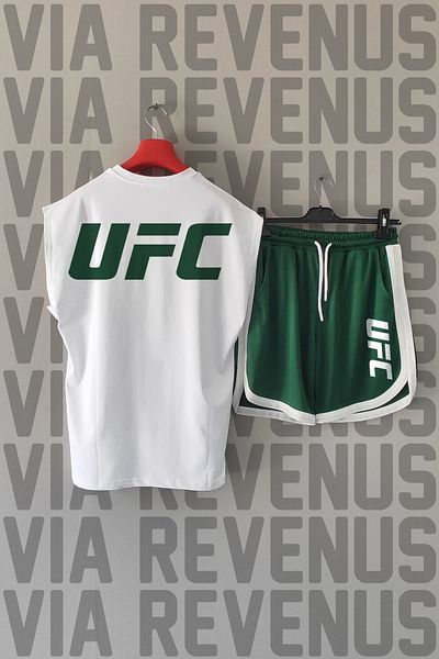 Vordevia Ufc Back Printed Zero Sleeve Sports Tshirt and Green Shorts Sports Set