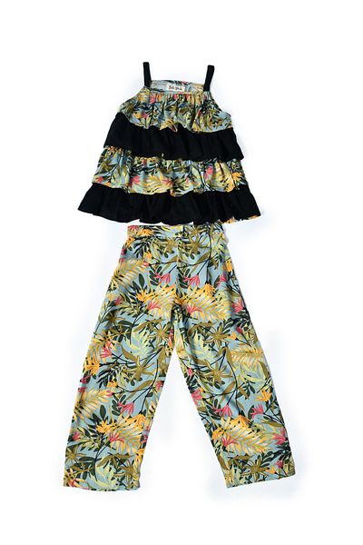 Bella Moda By Styli Printed Layered Strappy Top and Pants Set