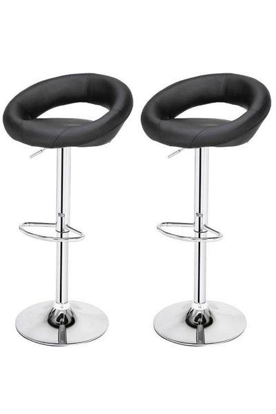 AWF AL WADI FURNITURE Nivo 3 Piece Adjustable Square Mdf Wood Bar Table Set With 2 Pu Leather Round Bar Chairs, Black