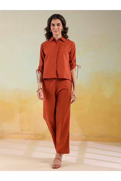 Sanskrutihomes By Styli Solid Spread Collar Shirt and Pants Co-Ords