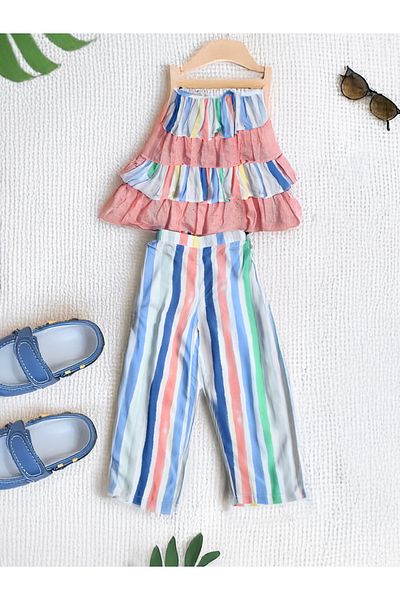 Bella Moda By Styli Printed Layered Strappy Top and Pants Set