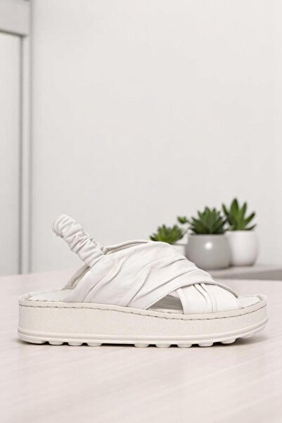 Mammamia D25Ys-2585 Cream Color Genuine Leather Full Orthopedic Women's Daily Sandals