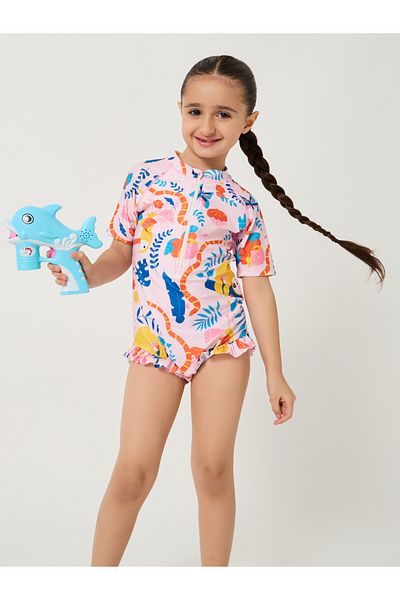Styli Graphic Print Half Zipped Swimsuit