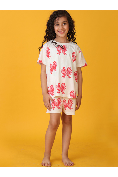 Anthrilo By Styli All-Over Bow Print Short Sleeve T-Shirt and Shorts Set