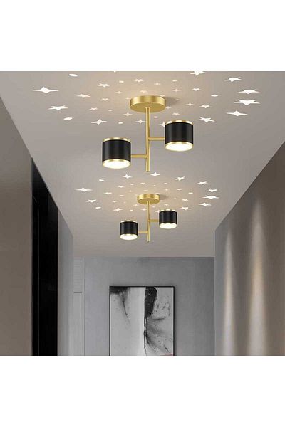 Jiju Modern Black+Gold Starry Sky LED Ceiling Light 14 W, 3 Light Types