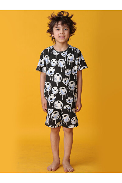 Anthrilo By Styli All-Over Football Print Short Sleeve T-Shirt and Shorts Set