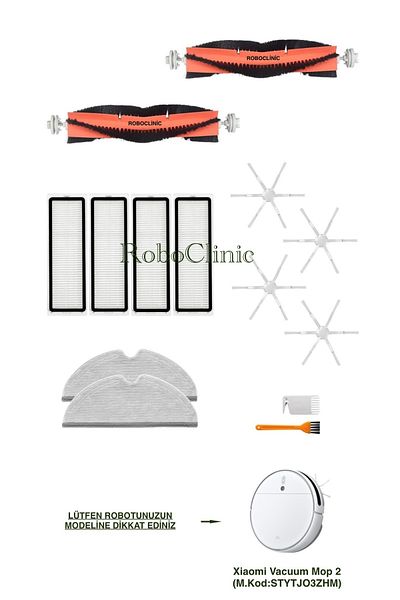Roboclinic Brush, Filter, Mop Set Compatible with Xiaomi Mi Robot Vacuum Mop 2 (Stytjo3Zhm) Robot Vacuum Cleaner-14 Pieces