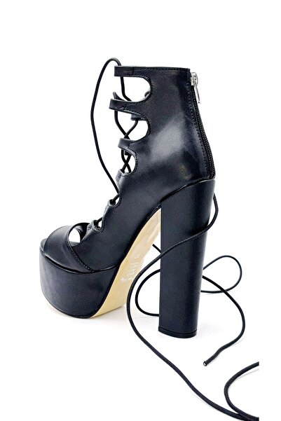 KİNDEP Kindep Yüksek Topuklu (15 cm) Platform (5 cm) Kadın Ayakkabı SİYAH